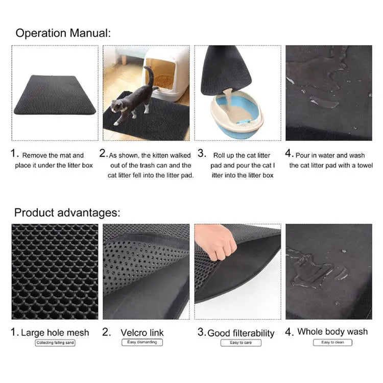 Custom EVA Waterproof Easy Clean Double Layer Honeycomb Design Cat Litter Trapper Eva Cat Litter Mat with Non Slip Backing